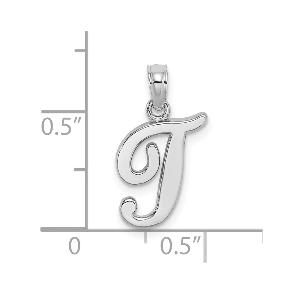 10K White Gold Polished T Script Initial Charm