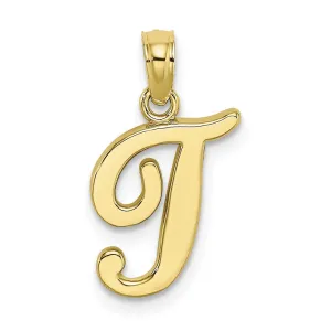 10k Yellow Gold Polished T Script Initial Charm