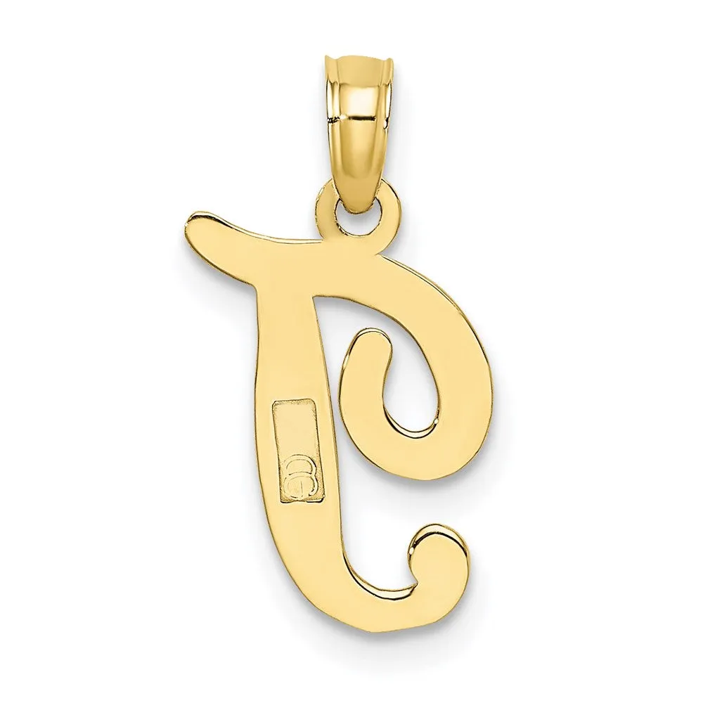 10k Yellow Gold Polished T Script Initial Charm