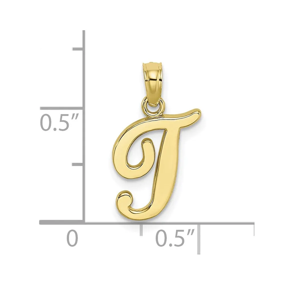 10k Yellow Gold Polished T Script Initial Charm
