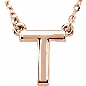 14K Rose Block Initial T 16" Necklace
