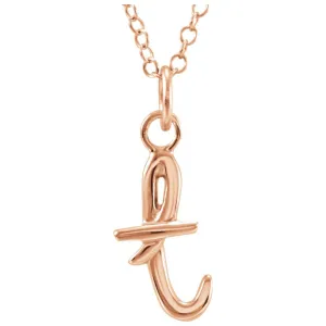 14k Rose Gold Letter "T" Lowercase Script Initial Necklace