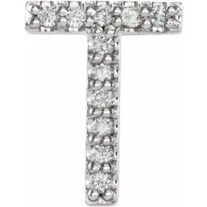 14K White .04 CTW Natural Diamond Initial T Earring
