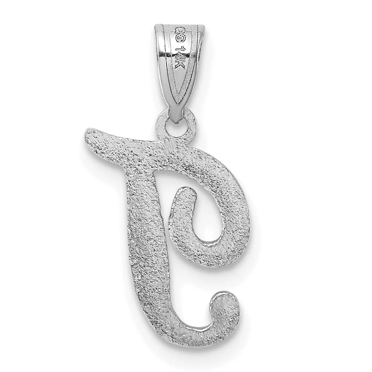 14K White Gold Medium Size Script Design Letter T Initial Charm Pendant