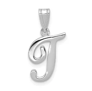 14K White Gold Medium Size Script Design Letter T Initial Charm Pendant