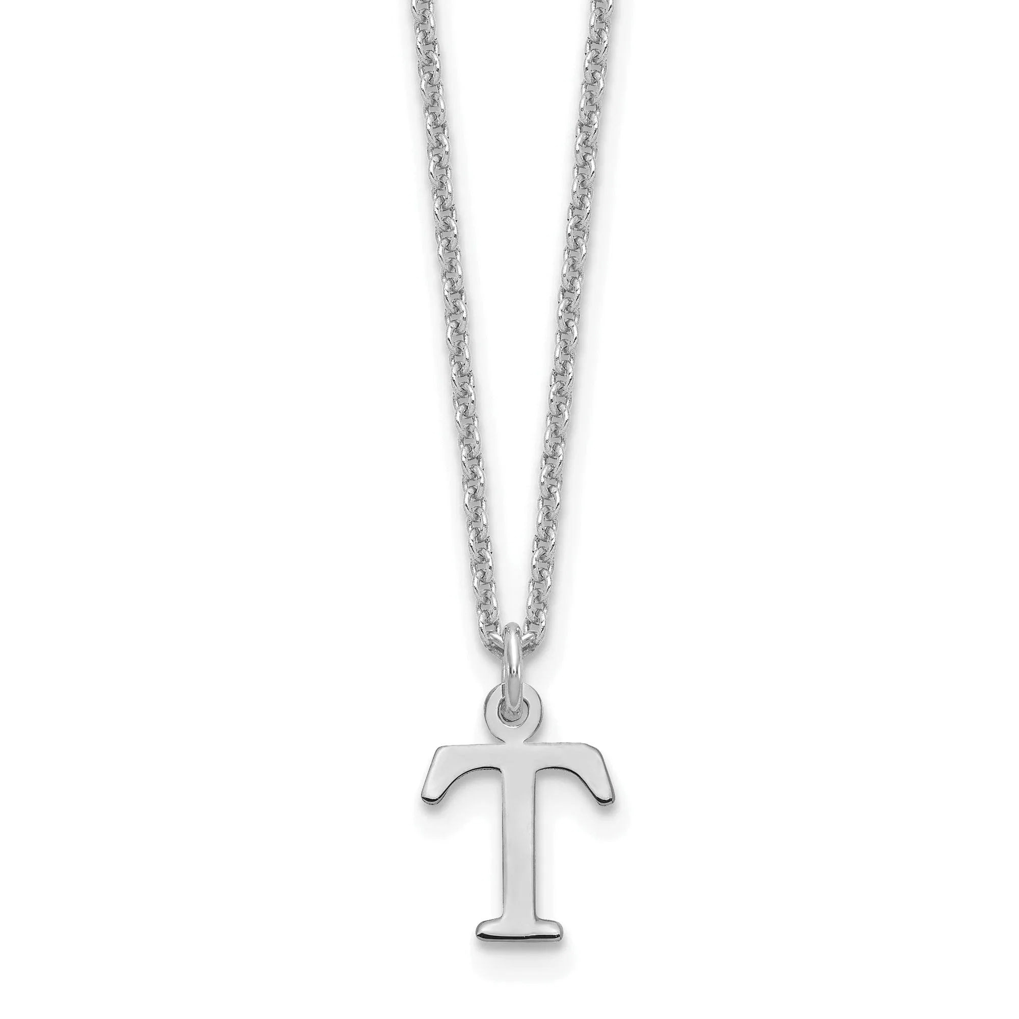 14k White Gold Tiny Cut Out Block Letter T Initial Pendant and Necklace