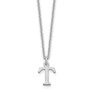 14k White Gold Tiny Cut Out Block Letter T Initial Pendant and Necklace
