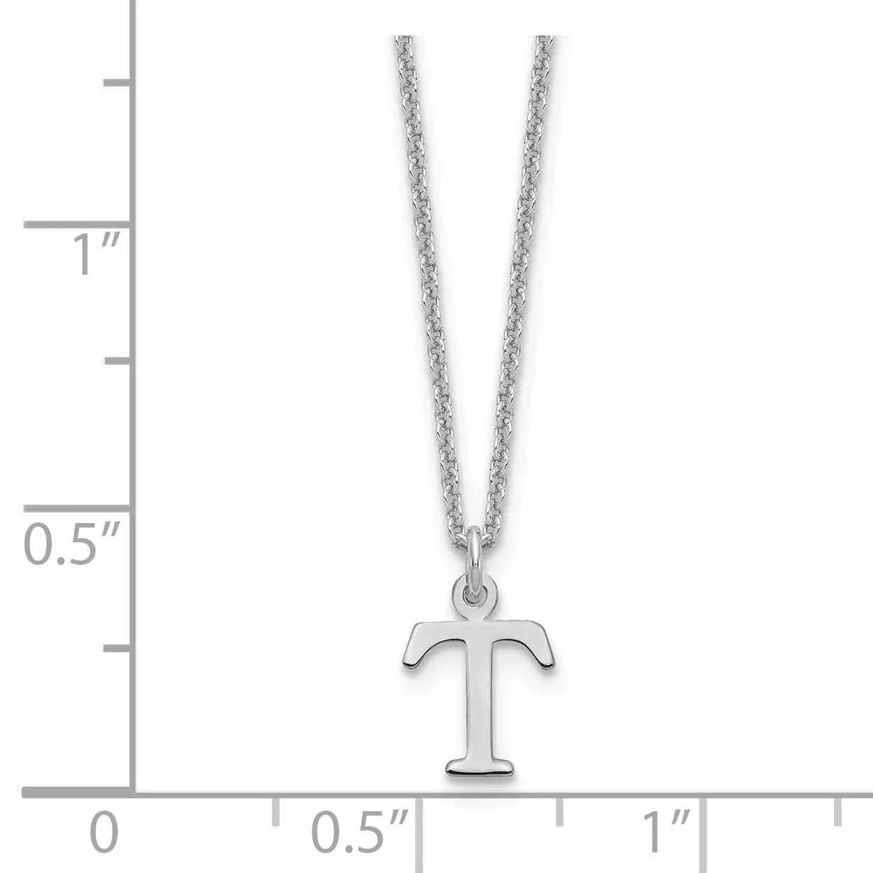 14k White Gold Tiny Cut Out Block Letter T Initial Pendant and Necklace