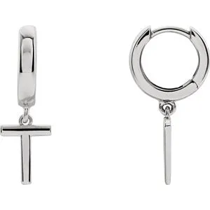 14K White Initial T Earring
