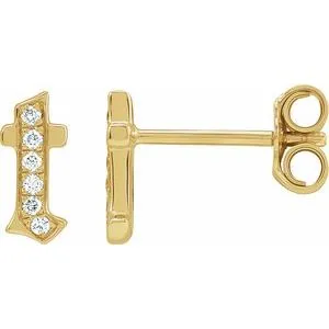 14K Yellow .03 CTW Natural Diamond Gothic Initial T Earring