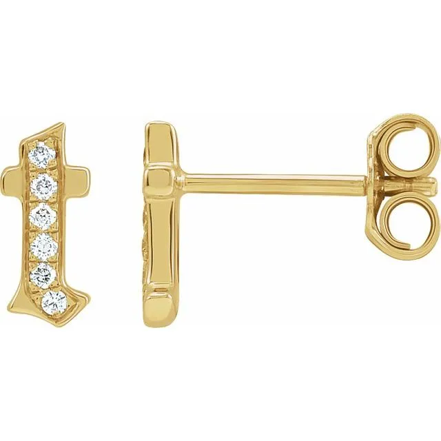 14K Yellow Gold .03 CTW Diamond Single Gothic Initial T Earring