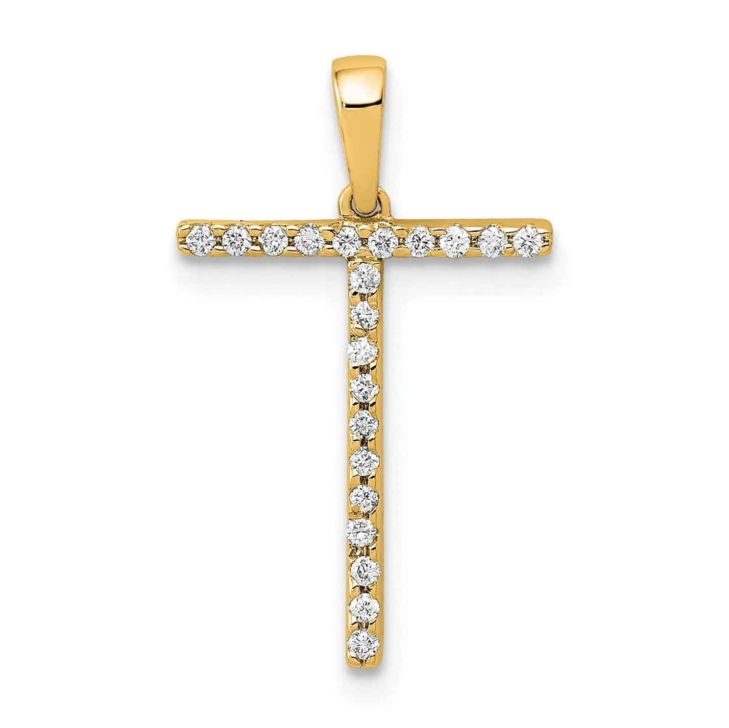 14K Yellow Gold Diamond 0.084-CT Block Letter T Initial Charm Pendant