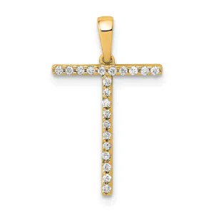 14K Yellow Gold Diamond 0.084-CT Block Letter T Initial Charm Pendant