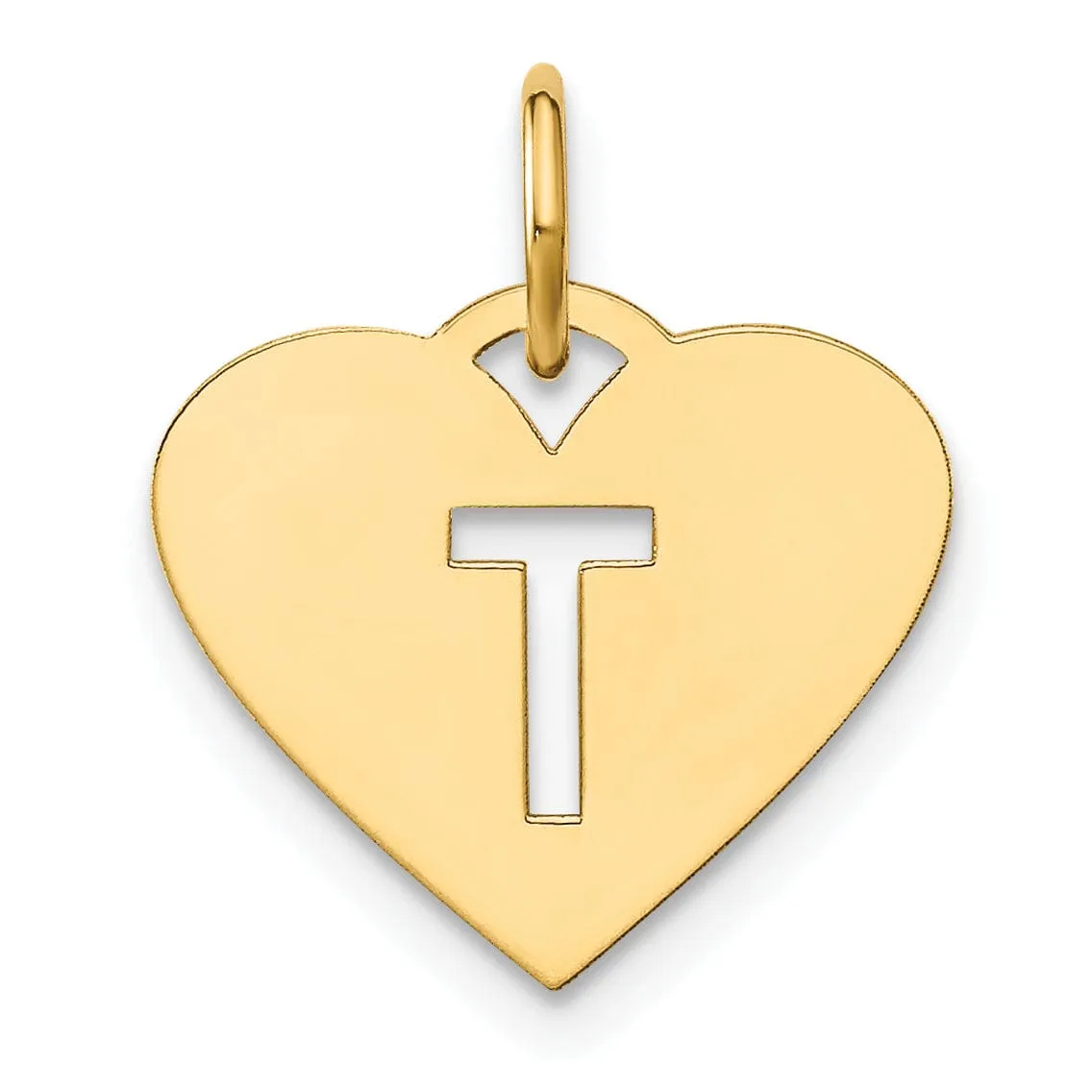 14k Yellow Gold Heart Cut-Out Letter T Initial Pendant