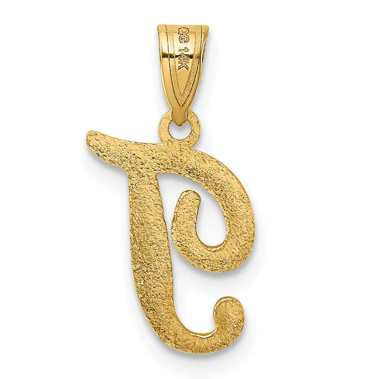 14K Yellow Gold Medium Size Script Design Letter T Initial Pendant