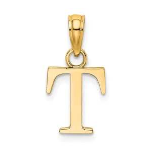 14k Yellow Gold Polished Block Letter T Initial Pendant