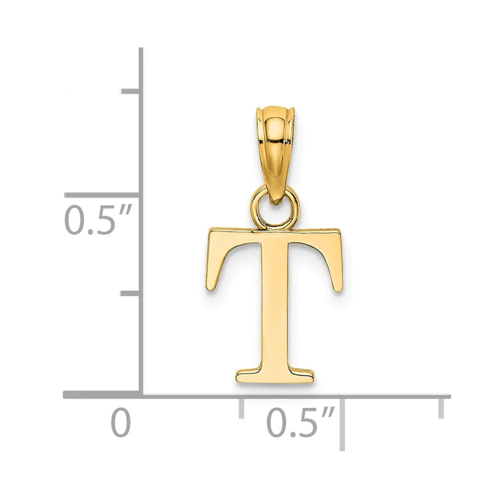 14k Yellow Gold Polished Block Letter T Initial Pendant