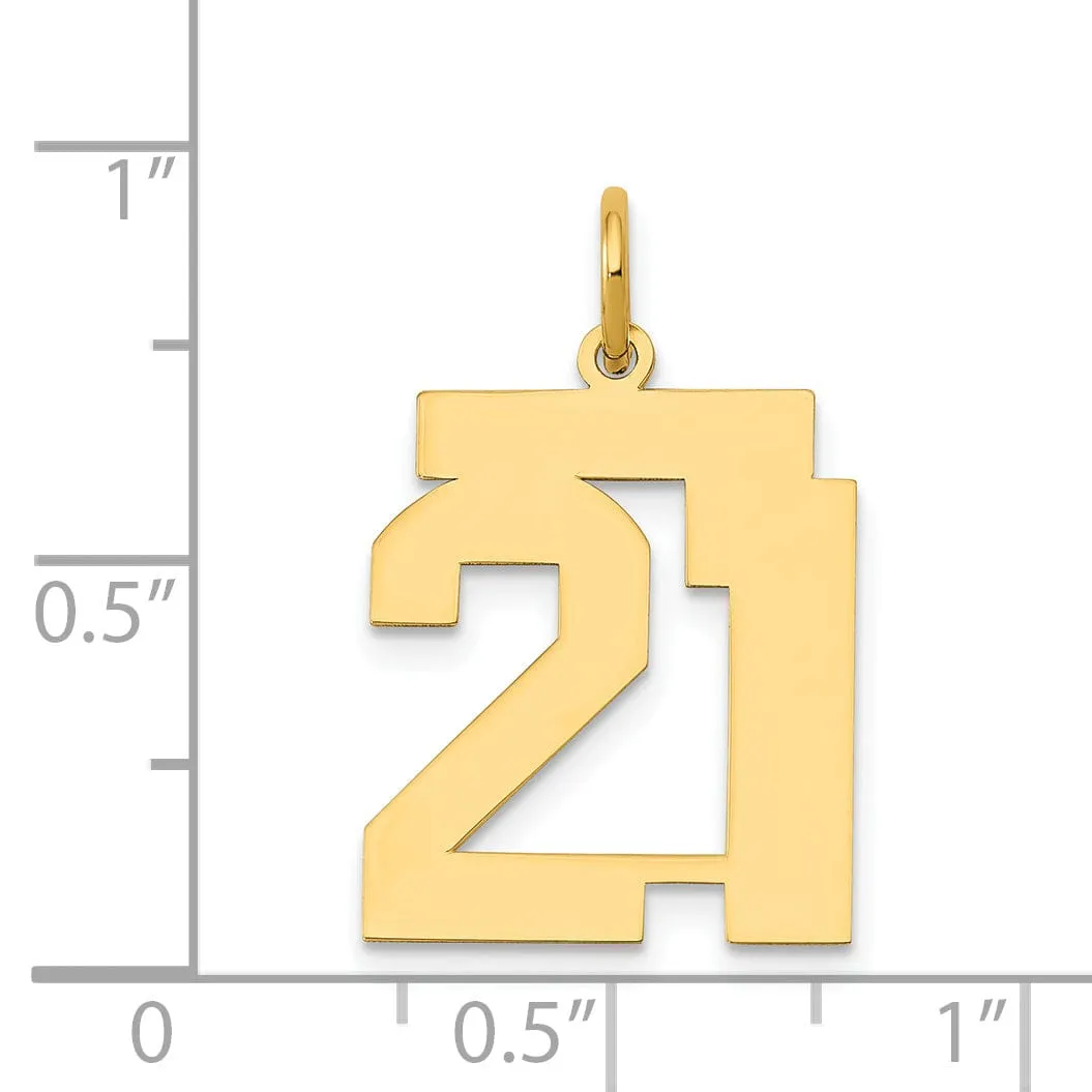 14K Yellow Gold Polished Finish Medium Size Number 21 Charm Pendant