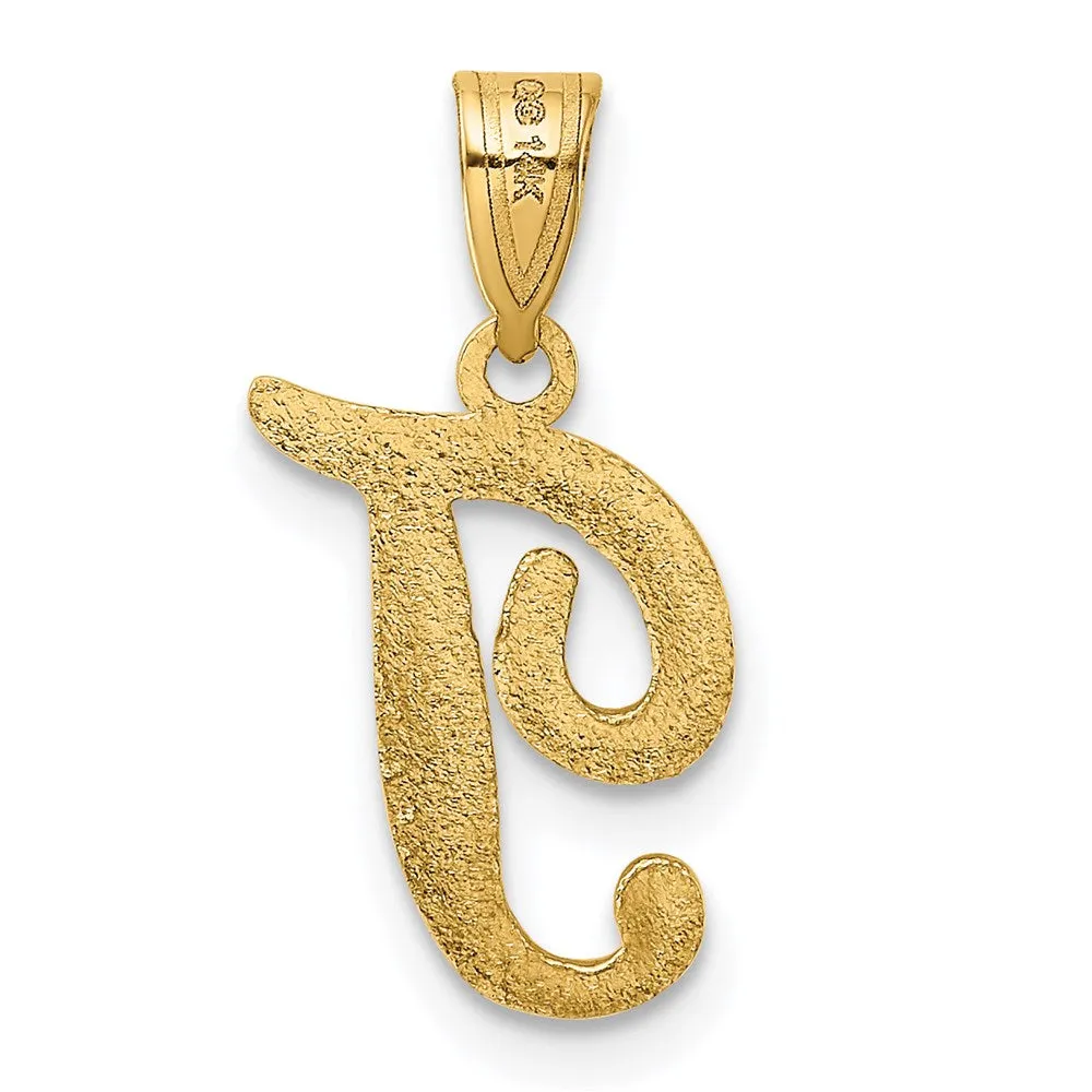 14k Yellow Gold Script Letter T Initial Pendant
