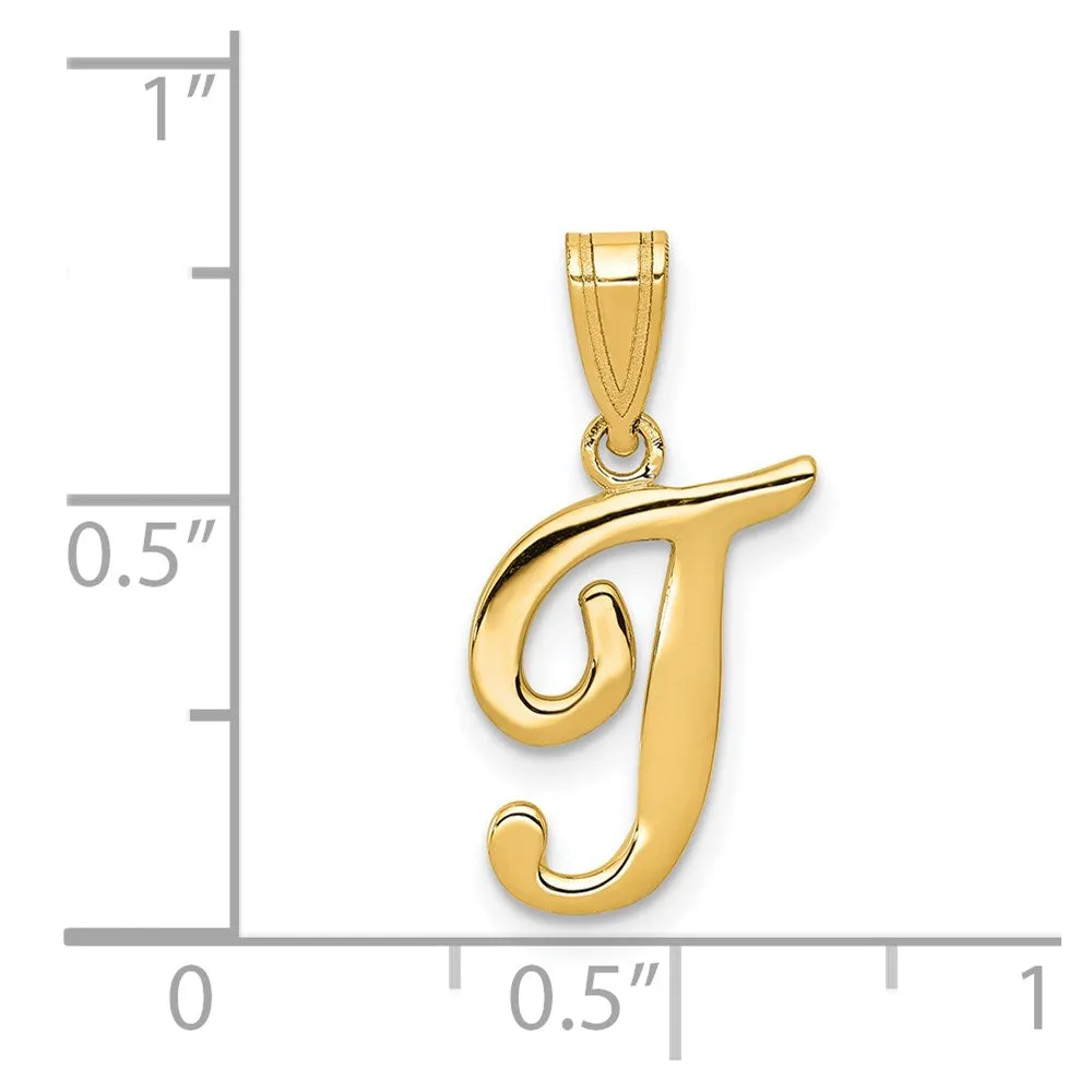 14k Yellow Gold Script Letter T Initial Pendant