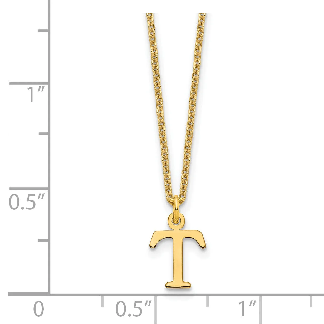 14k Yellow Gold Tiny Cut Out Block Letter T Initial Pendant and Necklace