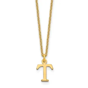 14k Yellow Gold Tiny Cut Out Block Letter T Initial Pendant and Necklace