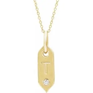 14K Yellow Initial T .05 CT Diamond 16-18" Necklace