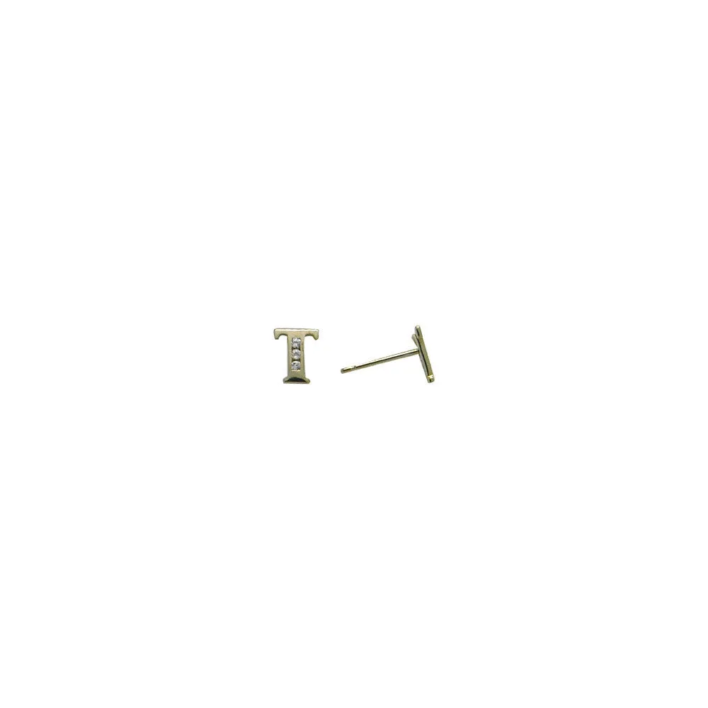 14kt Yellow Gold CZ Initial T Stud Earrings