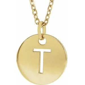 18K Yellow Gold-Plated Sterling Silver Initial T 10 mm Disc 16-18" Necklace