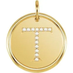 18K Yellow Vermeil .07 CTW Natural Diamond Posh Mommy¬Æ Initial T Pendant