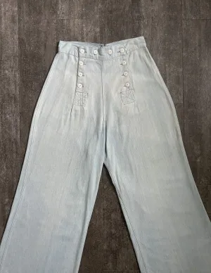 1930s 1940s wide leg jeans . fall front denim trousers . size small to s/m