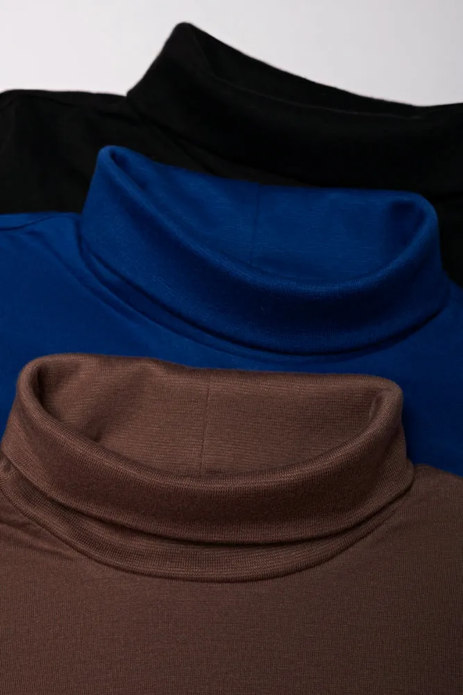 3 Pack Poloneck Black, Blue & Brown