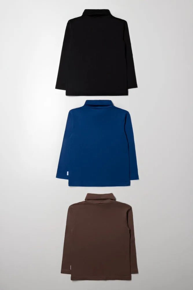 3 Pack Poloneck Black, Blue & Brown
