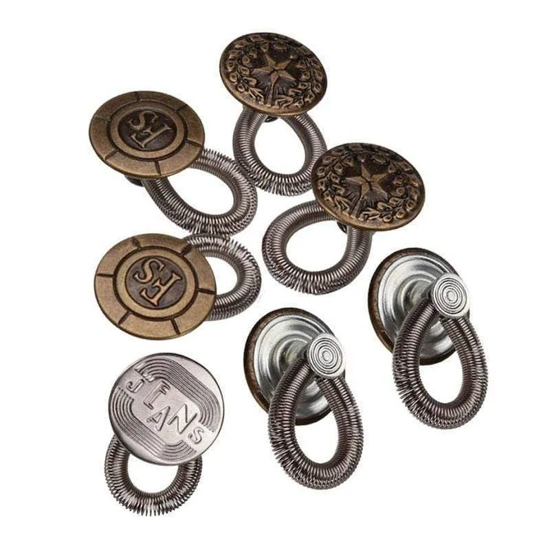 6pcs Unisex Jeans Pants Instant Fix Waist Extender Metal Freedom Elastic Buttons