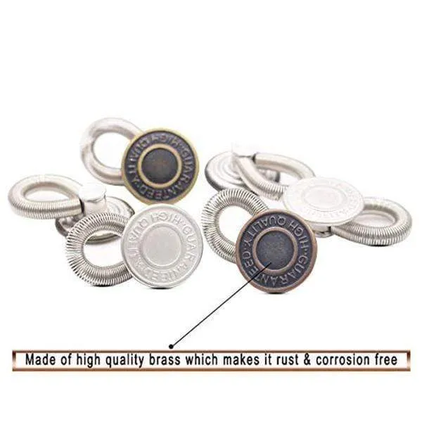 6pcs Unisex Jeans Pants Instant Fix Waist Extender Metal Freedom Elastic Buttons