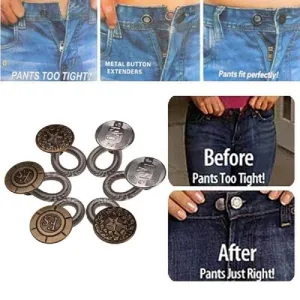 6pcs Unisex Jeans Pants Instant Fix Waist Extender Metal Freedom Elastic Buttons