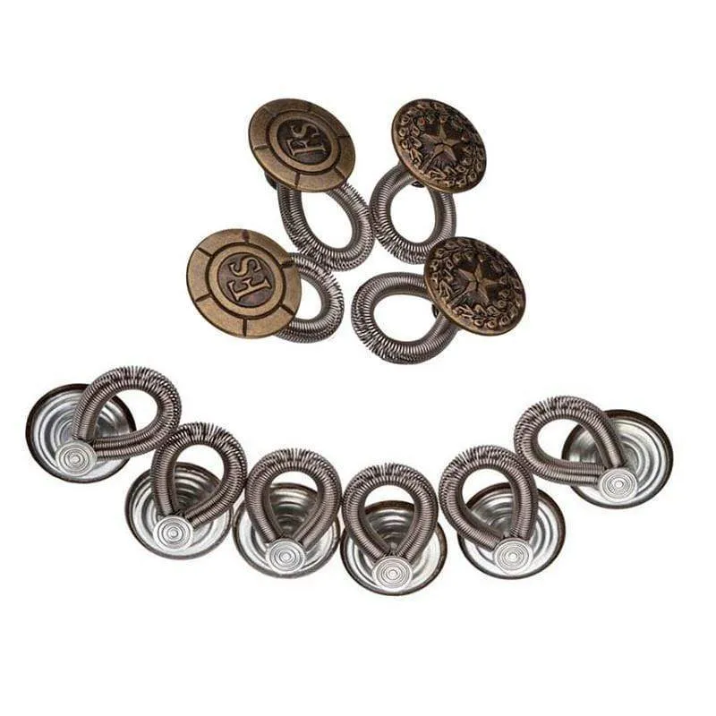 6pcs Unisex Jeans Pants Instant Fix Waist Extender Metal Freedom Elastic Buttons