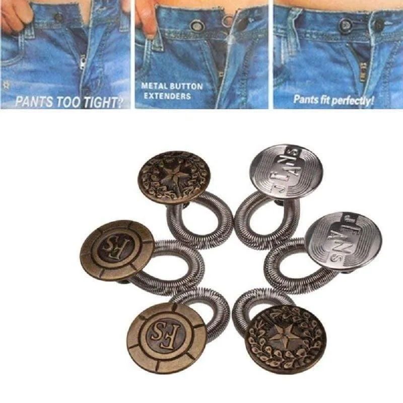 6pcs Unisex Jeans Pants Instant Fix Waist Extender Metal Freedom Elastic Buttons
