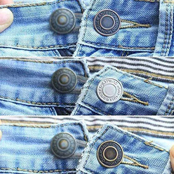6pcs Unisex Jeans Pants Instant Fix Waist Extender Metal Freedom Elastic Buttons