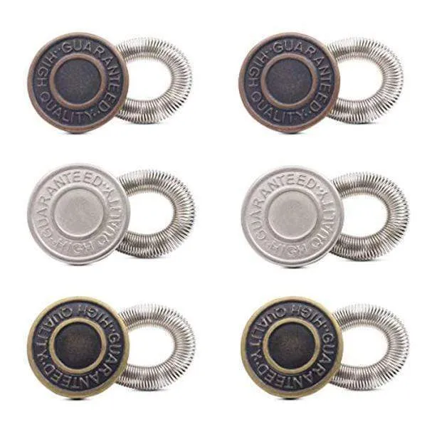 6pcs Unisex Jeans Pants Instant Fix Waist Extender Metal Freedom Elastic Buttons