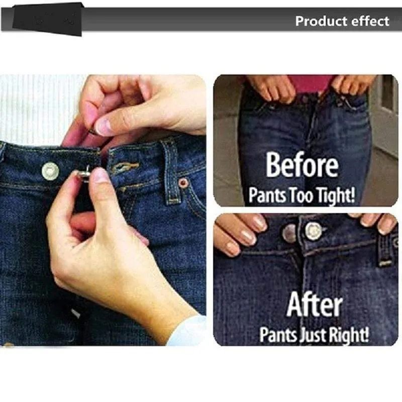 6pcs Unisex Jeans Pants Instant Fix Waist Extender Metal Freedom Elastic Buttons