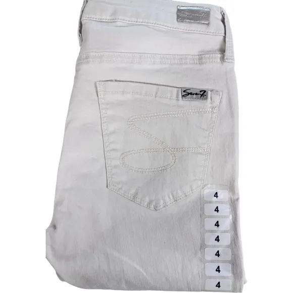 7 Seven for All Mankind Beige Slim Straight Crop Raw Hem Jeans High Rise Sz 4