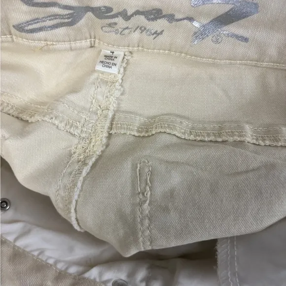 7 Seven for All Mankind Beige Slim Straight Crop Raw Hem Jeans High Rise Sz 4