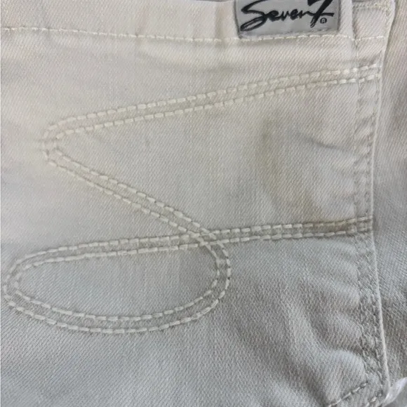 7 Seven for All Mankind Beige Slim Straight Crop Raw Hem Jeans High Rise Sz 4