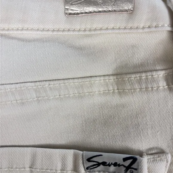 7 Seven for All Mankind Beige Slim Straight Crop Raw Hem Jeans High Rise Sz 4