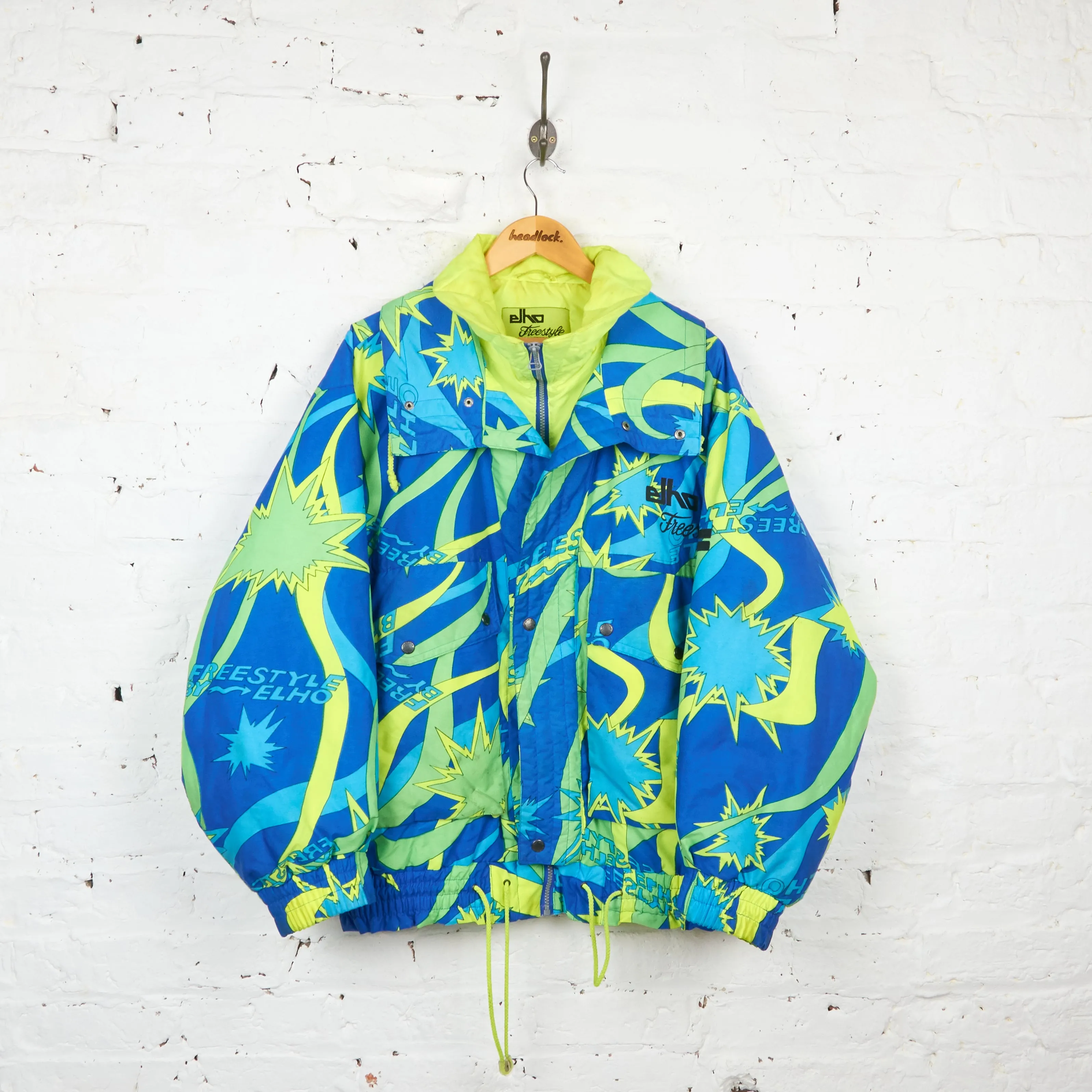90s Pattern Ski Jacket - Blue/Green - XL