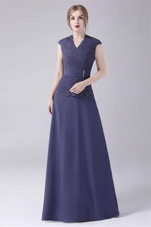 A-Line V-neck Floor Length Sleeveless Vintage mother's dress