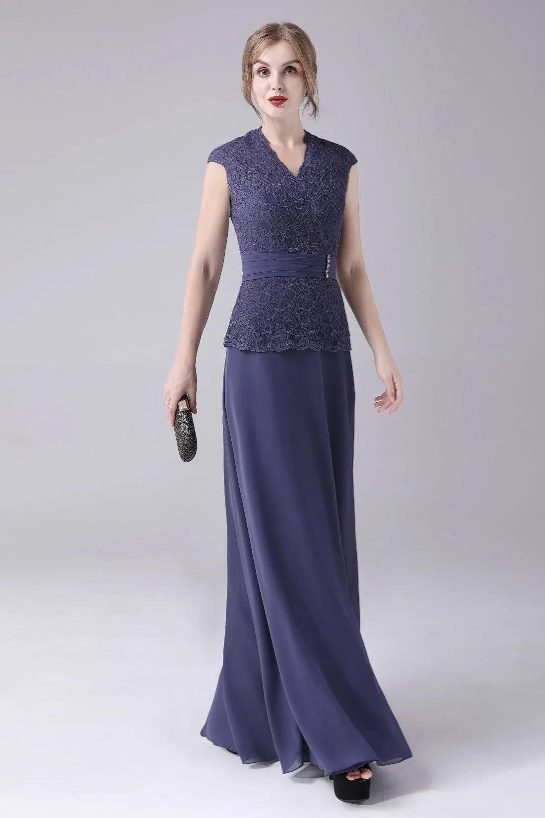 A-Line V-neck Floor Length Sleeveless Vintage mother's dress