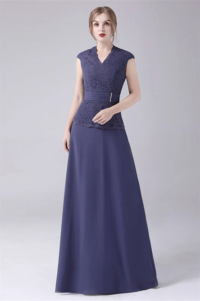 A-Line V-neck Floor Length Sleeveless Vintage mother's dress