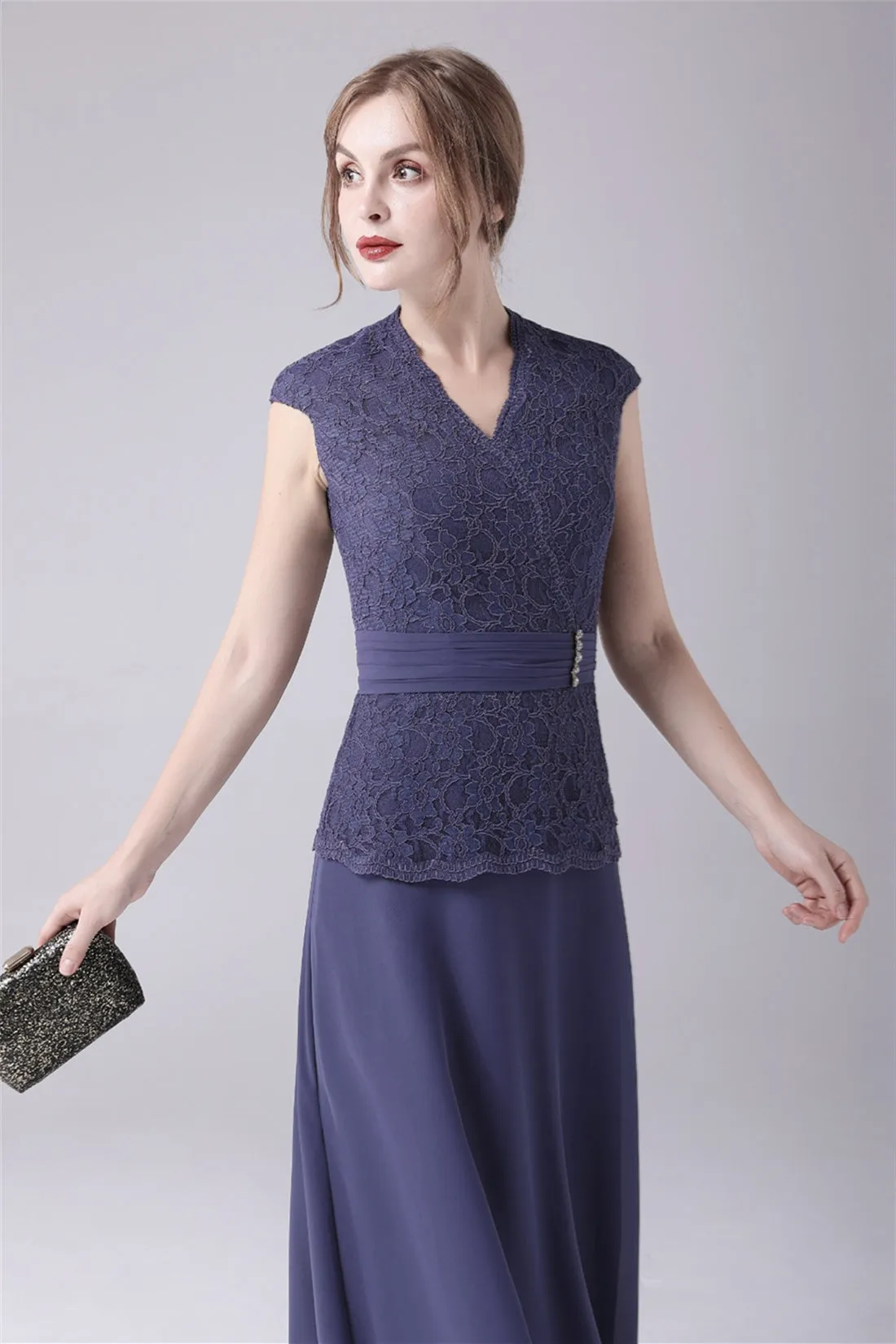 A-Line V-neck Floor Length Sleeveless Vintage mother's dress